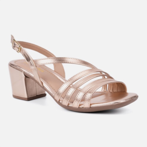 Sandália Feminina Salto Bloco Confortável Tiras Elegantes Moda Cobre