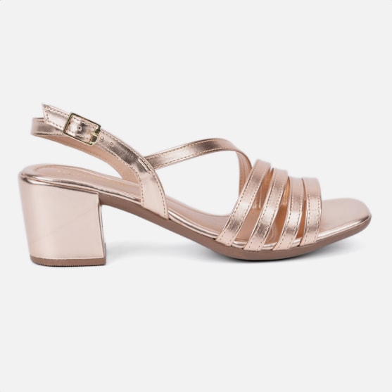 Sandália Feminina Salto Bloco Confortável Tiras Elegantes Moda Cobre