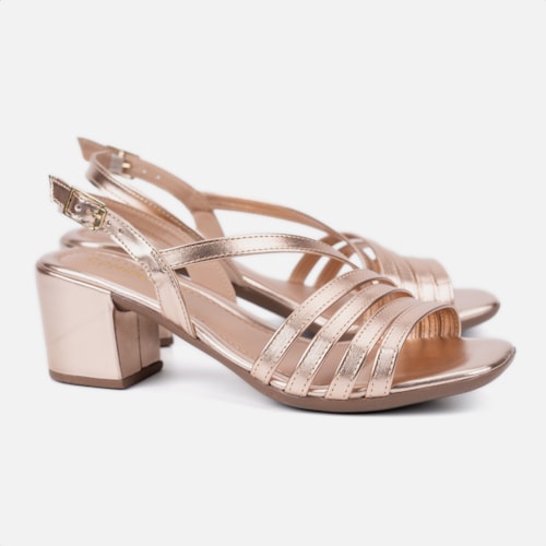 Sandália Feminina Salto Bloco Confortável Tiras Elegantes Moda Cobre