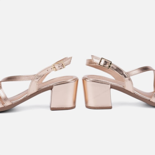 Sandália Feminina Salto Bloco Confortável Tiras Elegantes Moda Cobre