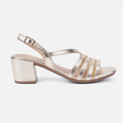 Sandália Feminina Salto Bloco Confortável Tiras Elegantes Moda Dourado