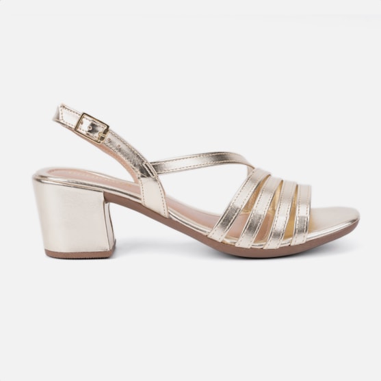 Sandália Feminina Salto Bloco Confortável Tiras Elegantes Moda Dourado