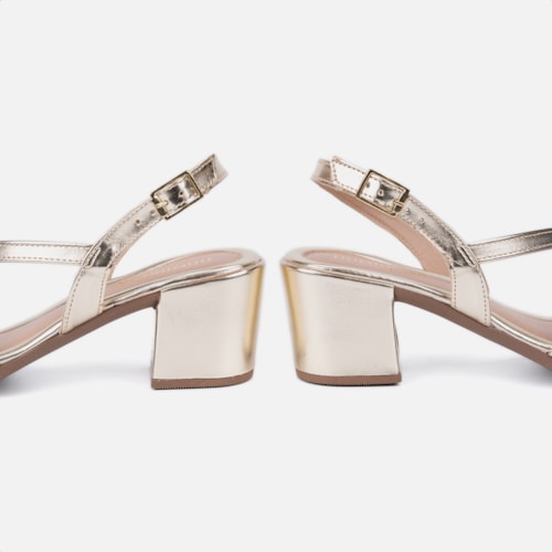 Sandália Feminina Salto Bloco Confortável Tiras Elegantes Moda Dourado