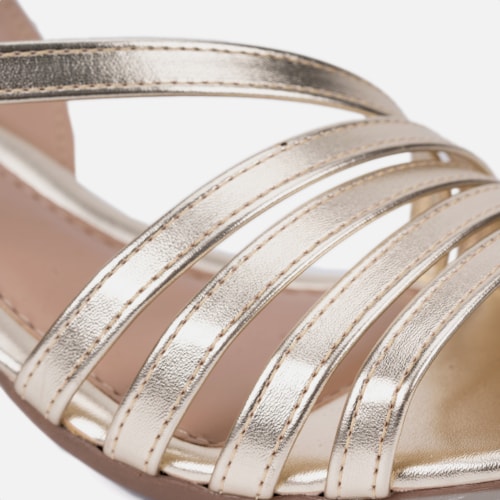 Sandália Feminina Salto Bloco Confortável Tiras Elegantes Moda Dourado