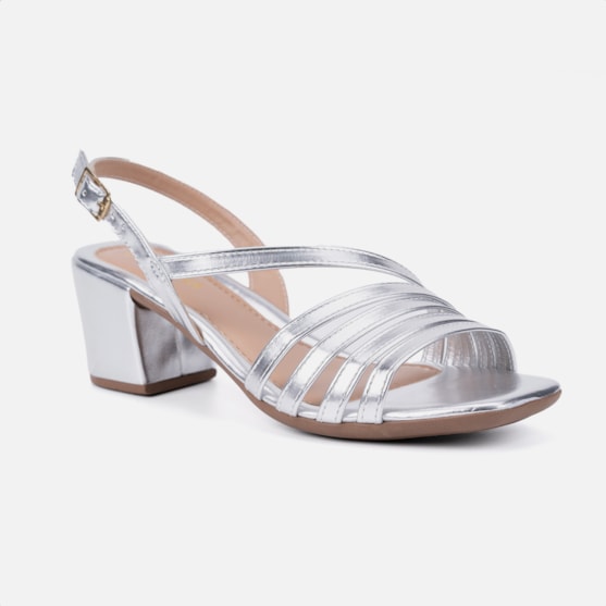 Segunda imagem do produto Sandália Feminina Salto Bloco Confortável Tiras Elegantes Moda Prata