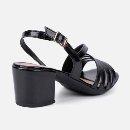 Sandália Feminina Salto Bloco Confortável Tiras Elegantes Moda Preto