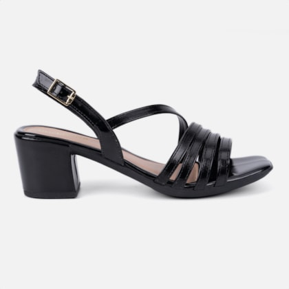 Sandália Feminina Salto Bloco Confortável Tiras Elegantes Moda Preto