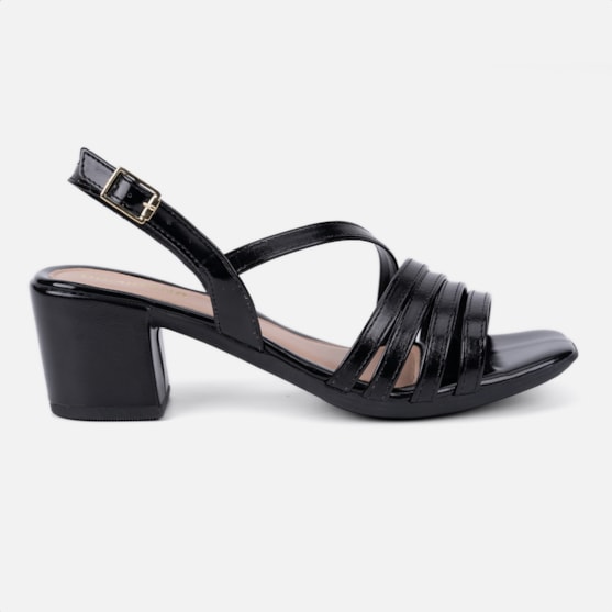 Sandália Feminina Salto Bloco Confortável Tiras Elegantes Moda Preto