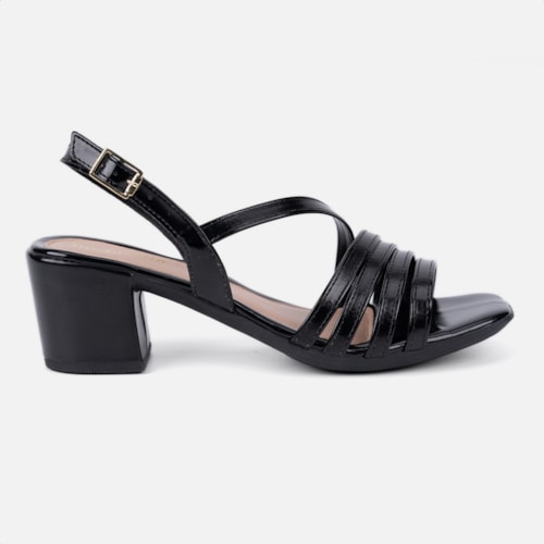Sandália Feminina Salto Bloco Confortável Tiras Elegantes Moda Preto