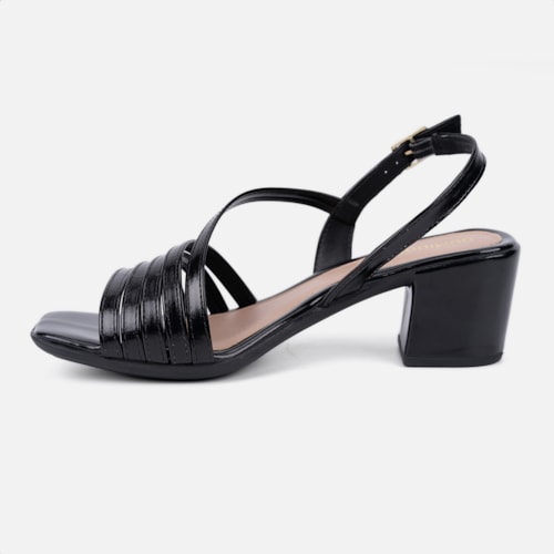 Sandália Feminina Salto Bloco Confortável Tiras Elegantes Moda Preto