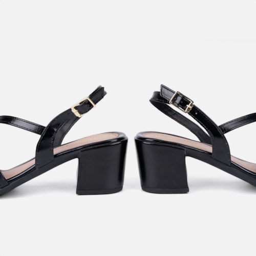 Sandália Feminina Salto Bloco Confortável Tiras Elegantes Moda Preto