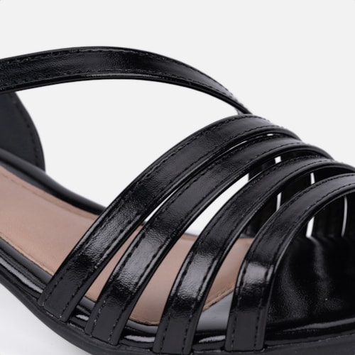 Sandália Feminina Salto Bloco Confortável Tiras Elegantes Moda Preto
