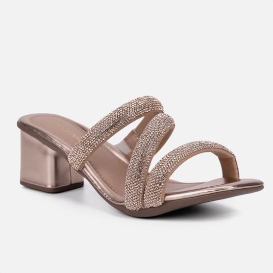 Segunda imagem do produto Sandalia Feminina Salto Bloco Grosso Tira Strass Grosso Brilho Cobre