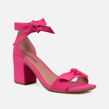 Segunda imagem do produto Sandália Feminina Salto Bloco Laço Bico Quadrado Tira Nó Tornozelo Pink