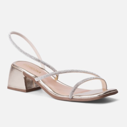 Segunda imagem do produto Sandália Feminina Salto Bloco Médio E Tiras De Strass Dourada