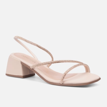 Segunda imagem do produto Sandália Feminina Salto Bloco Médio E Tiras De Strass Nude