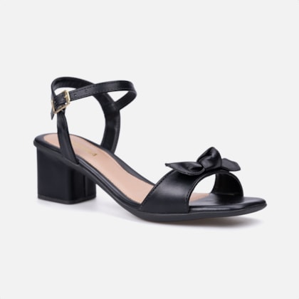 Segunda imagem do produto Sandália Feminina Salto Bloco Tira Com Laço Bico Redondo Preta