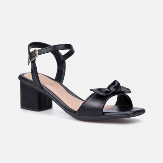 Segunda imagem do produto Sandália Feminina Salto Bloco Tira Com Laço Bico Redondo Preta