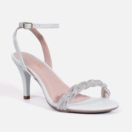 Segunda imagem do produto Sandália Feminina Salto Fino Com Tira Em Strass Brilhante Off White