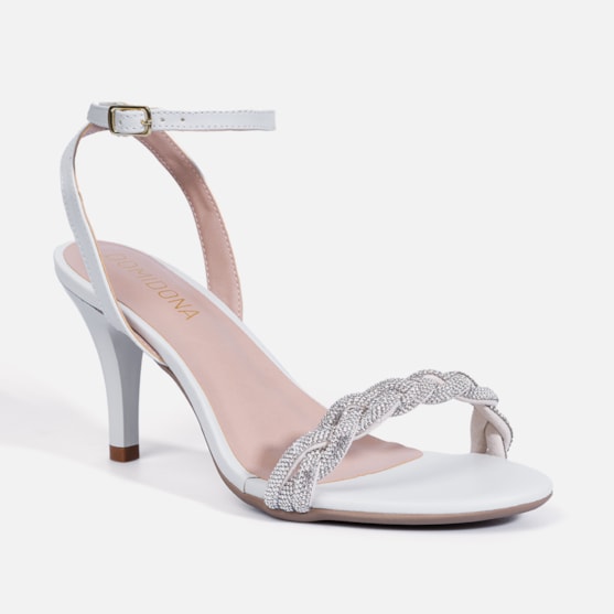Segunda imagem do produto Sandália Feminina Salto Fino Com Tira Em Strass Brilhante Off White