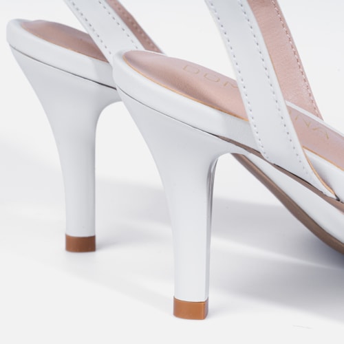 Sandália Feminina Salto Fino Com Tira Em Strass Brilhante Off White