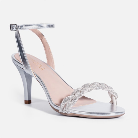 Segunda imagem do produto Sandália Feminina Salto Fino Com Tira Em Strass Brilhante Prata