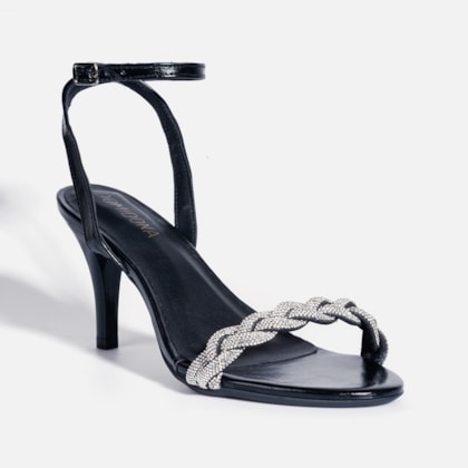 Segunda imagem do produto Sandália Feminina Salto Fino Com Tira Em Strass Brilhante Preta