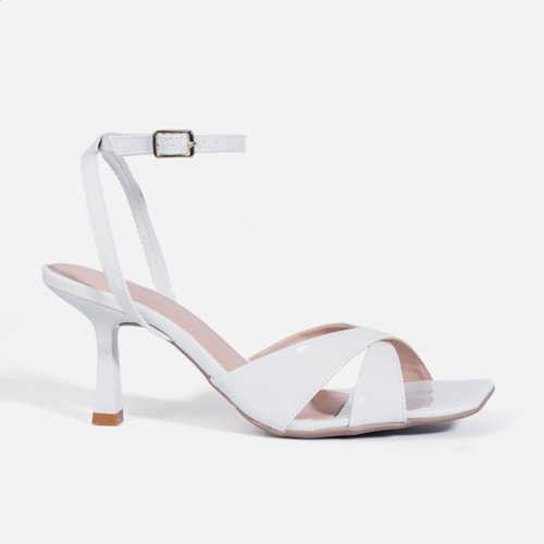 Sandália Feminina Salto Fino Tira Dupla e Bico Quadrado Off White