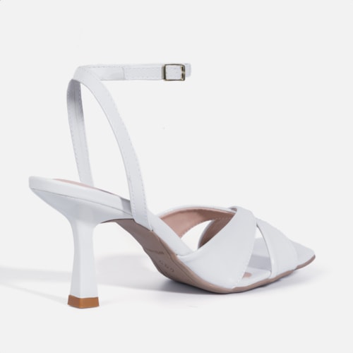 Sandália Feminina Salto Fino Tira Dupla e Bico Quadrado Off White