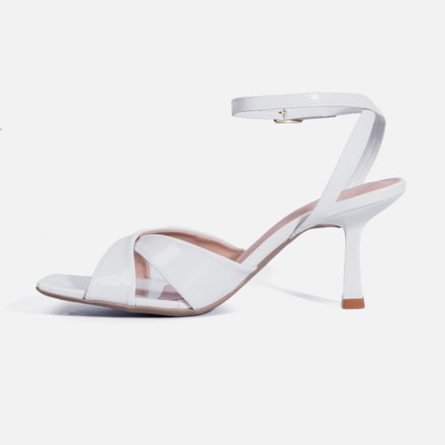 Sandália Feminina Salto Fino Tira Dupla e Bico Quadrado Off White