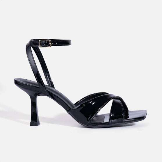 Sandália Feminina Salto Fino Tira Dupla e Bico Quadrado Preta