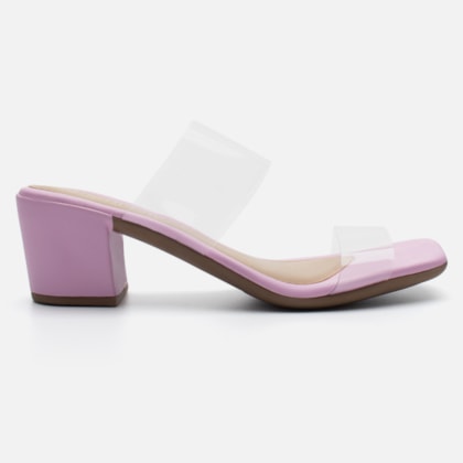 Sandália Feminina Salto Grosso 2 Tiras Transparentes Domidona Rosa