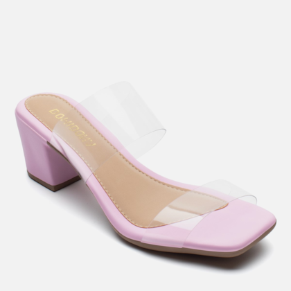 Segunda imagem do produto Sandália Feminina Salto Grosso 2 Tiras Transparentes Domidona Rosa