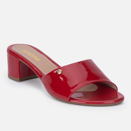 Segunda imagem do produto Sandália Feminina Salto Grosso Domidona Verniz Casual Básico Vermelho