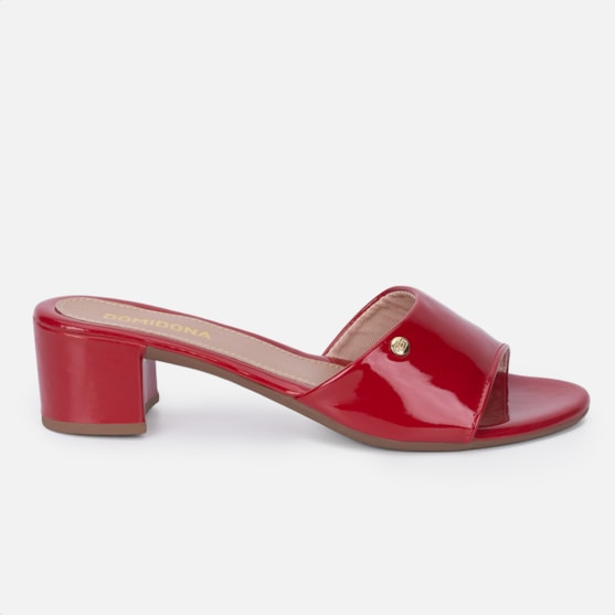 Sandália Feminina Salto Grosso Domidona Verniz Casual Básico Vermelho