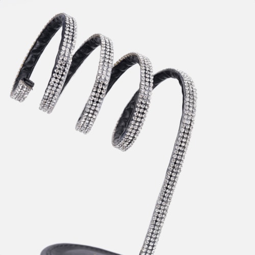 Sandália Feminina Salto Grosso Tira Strass Espiral Mola Moda Preto
