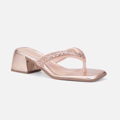 Segunda imagem do produto Sandália Feminina Tamanco Salto Bloco E Tira De Strass Cobre