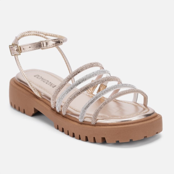 Segunda imagem do produto Sandália Feminina Tratorada Flatform Strass Brilhante Tiras Cobre