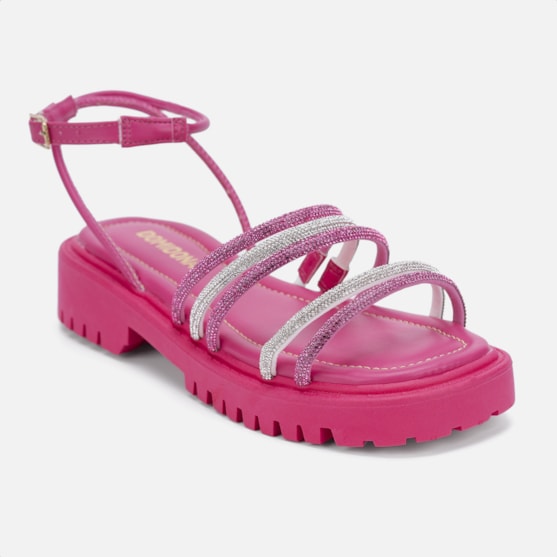 Segunda imagem do produto Sandália Feminina Tratorada Flatform Strass Brilhante Tiras Rosa
