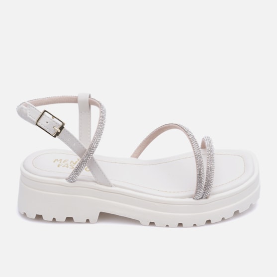 Sandália Feminina Tratorada Infantil Papete Tiras De Strass Off White