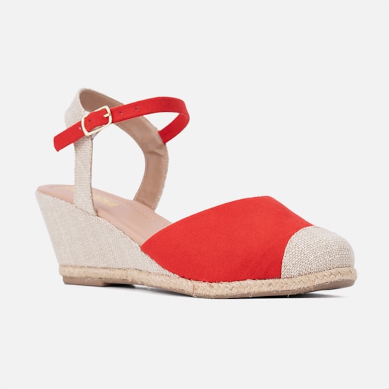 Segunda imagem do produto Sandália Feminina Vermelha Anabela Fechada Estilo Palha