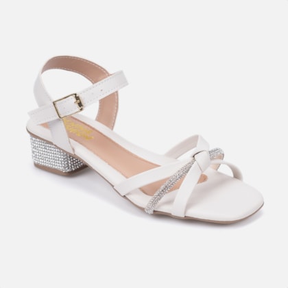 Segunda imagem do produto Sandália Infantil Off White Salto Bloco De Strass Tira Laço