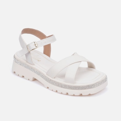 Segunda imagem do produto Sandália Infantil Off White Salto Tratorado Tiras Cruzadas