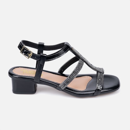 Sandália Infantil Preto Tiras De Strass Salto Confortável