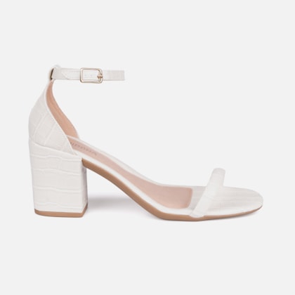 Sandália Off White Feminina Animal Print Salto Bloco Tira Única Com Fivela