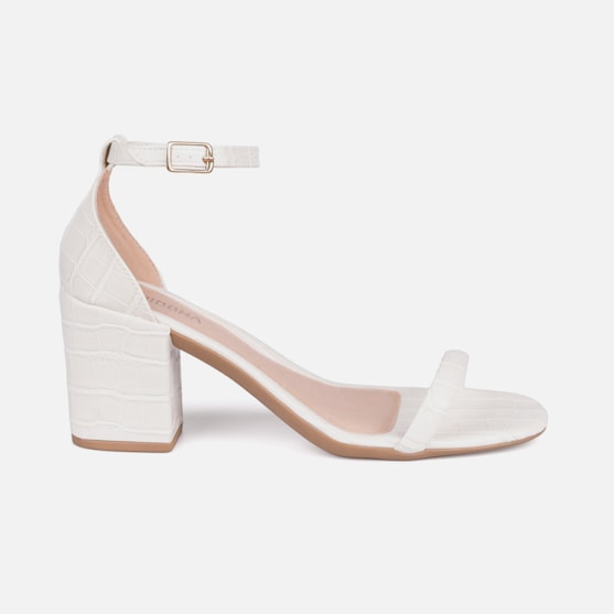 Sandália Off White Feminina Animal Print Salto Bloco Tira Única Com Fivela