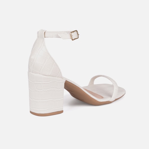 Sandália Off White Feminina Animal Print Salto Bloco Tira Única Com Fivela