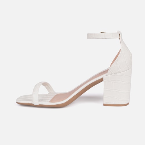 Sandália Off White Feminina Animal Print Salto Bloco Tira Única Com Fivela