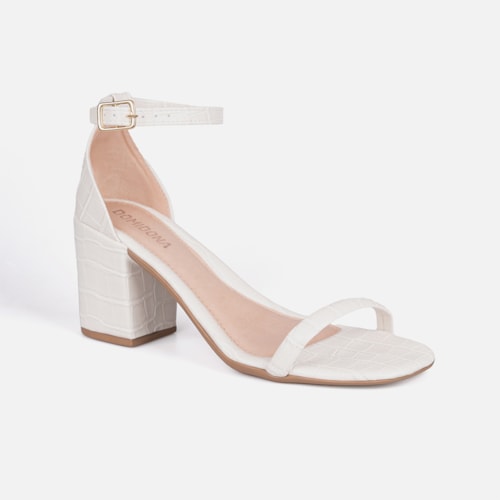 Sandália Off White Feminina Animal Print Salto Bloco Tira Única Com Fivela