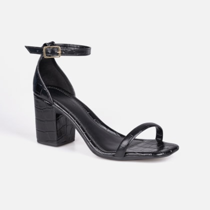 Segunda imagem do produto Sandália Preta Feminina Animal Print Salto Bloco Tira Única Com Fivela